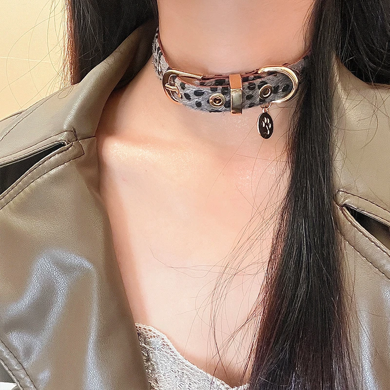铜合金皮质项链 LDLC秋冬豹纹choker项圈女小众设计感辣妹风颈链
