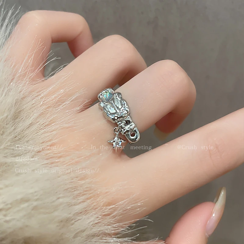 铜合金合成锆石戒指 LDLC四芒星开口戒女款小众设计时尚个性指环