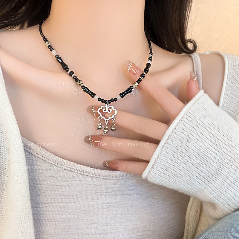 铜合金亚克力项链 LDLC复古民族风铃铛锁小众设计锁骨链高级配饰