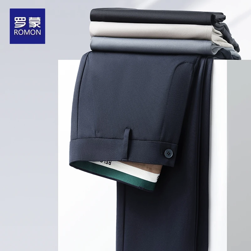 罗蒙男士桑蚕丝休闲西裤春夏季轻奢直筒商务垂感弹力修身长裤子