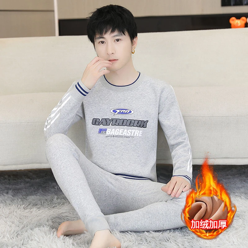 青少年冬季保暖内衣套装男圆领学生加绒加厚防寒校服神器秋衣秋裤