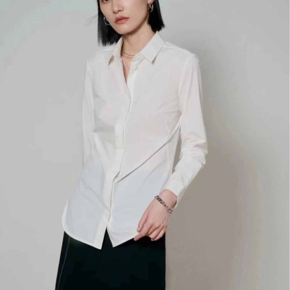 春季新款弹力衬衫女气质长袖衬衣白色时尚休闲百搭简约修身上衣
