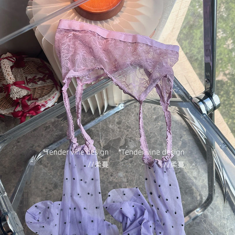 极光波点吊带袜 宽蕾丝边 超级仙 美腿网红油光袜 防勾丝细腻丝滑