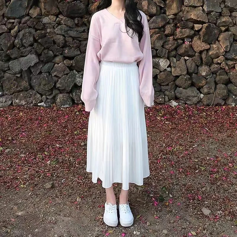 百褶半身裙女设计感遮胯显瘦a字气质中长裙时尚高级感伞裙纯色夏