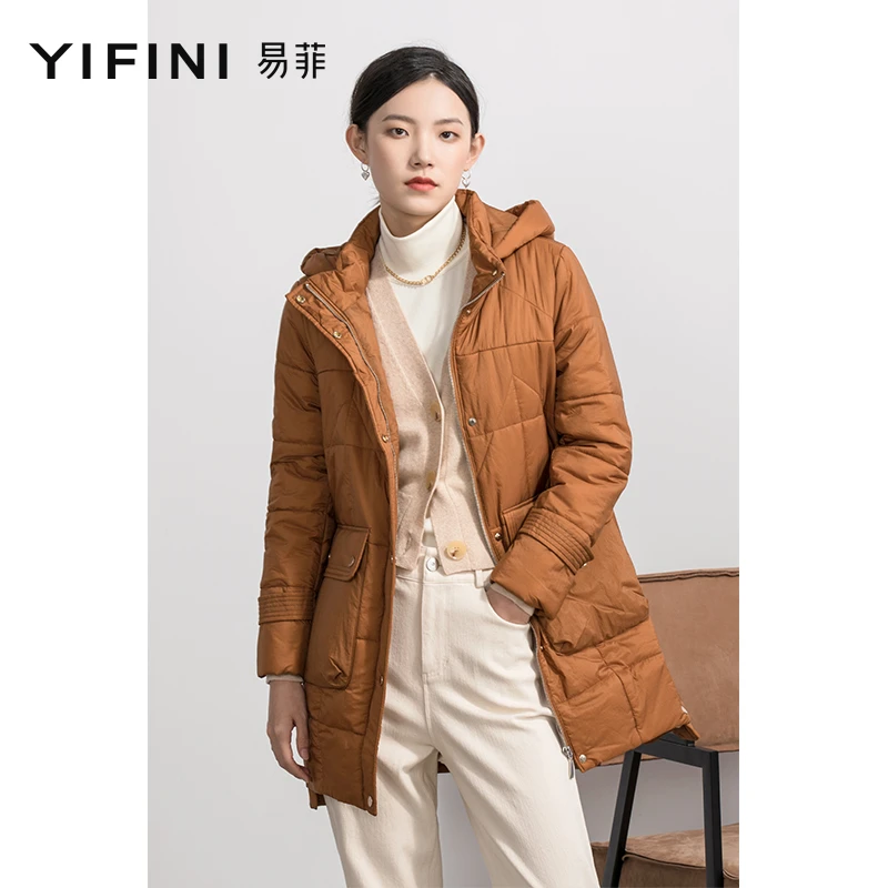 【Yifini】新款双重保暖连帽中长款休闲防风棉服2110L918