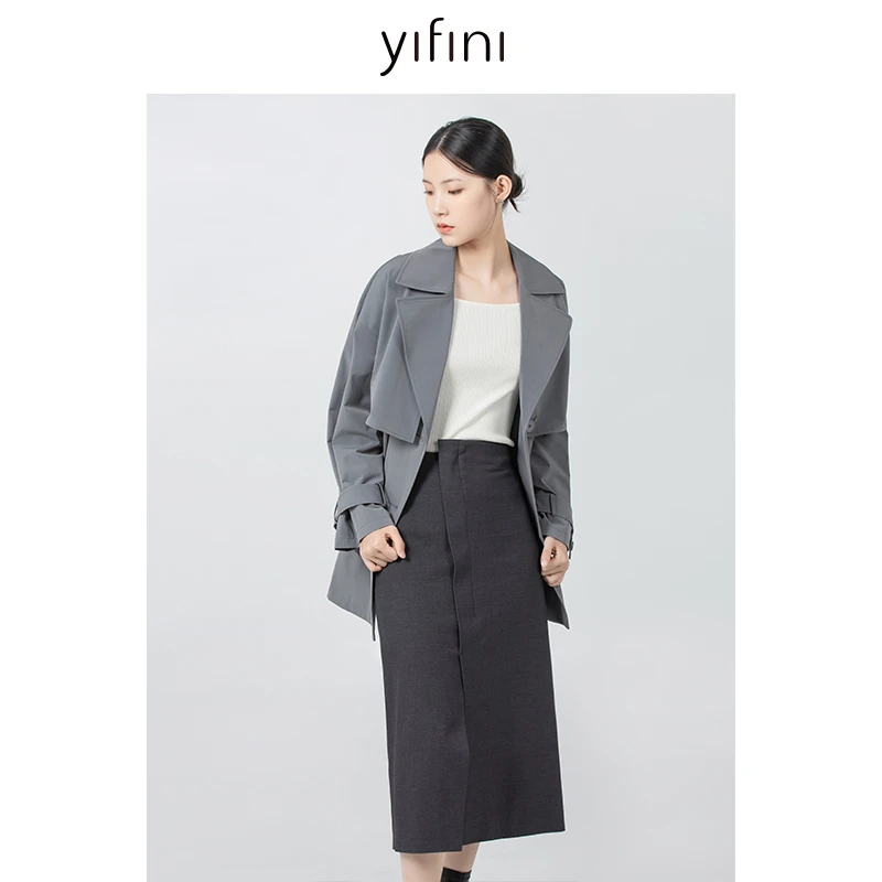 【Yifini】复古挡风片设计简约大气防水工艺风衣
