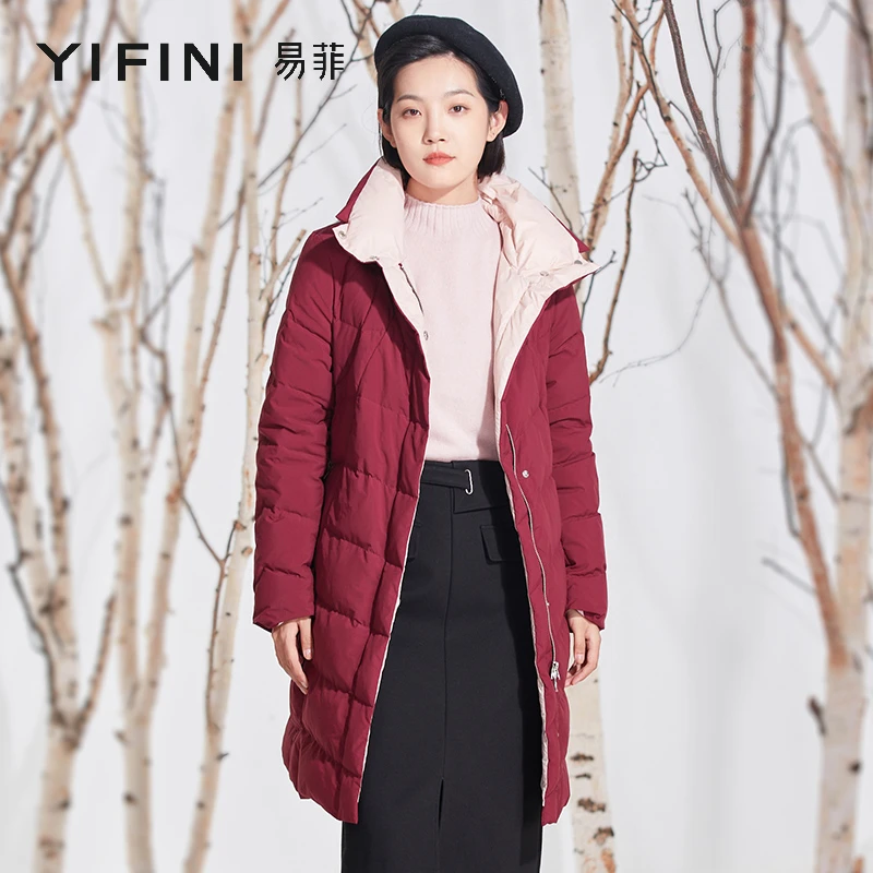 【Yifini】专柜同款-冬宽松连帽防风加厚保暖中长款羽绒服2110E019