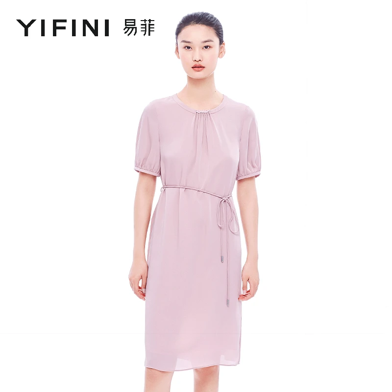 【Yifini】商场同款夏季新品休闲时尚圆领修身气质连衣裙 A05Y1422