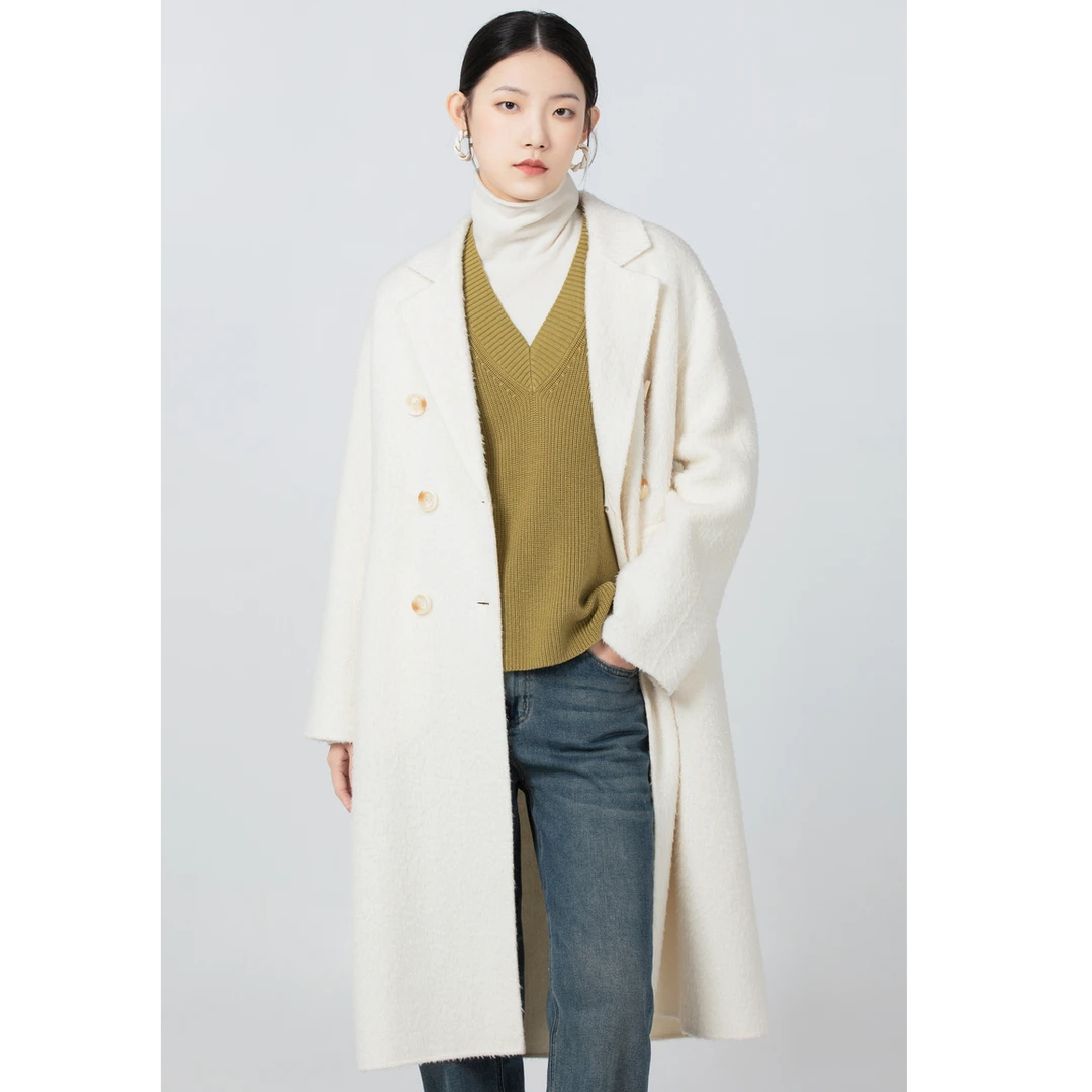 【Yifini】秋冬宽松中长款双面呢大衣B11D3902