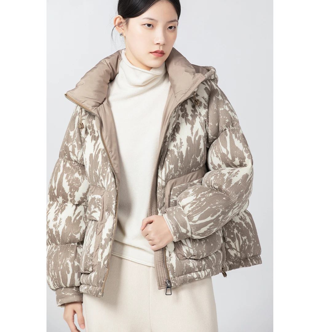 【Yifini】冬季印花短款宽松保暖羽绒服B10E3903