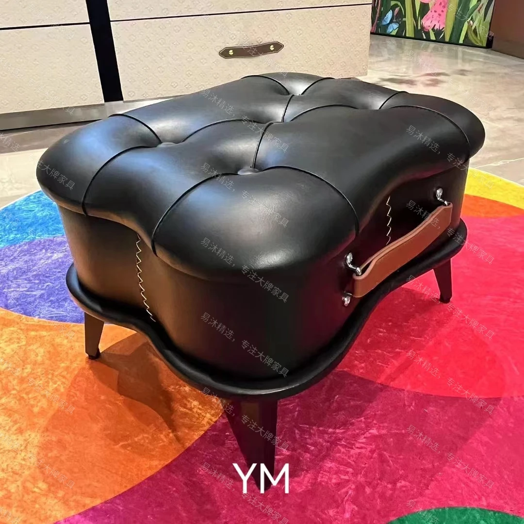 北欧轻奢风储物换鞋凳入户凳简约家用客厅小凳子手提凳搁脚凳皮凳