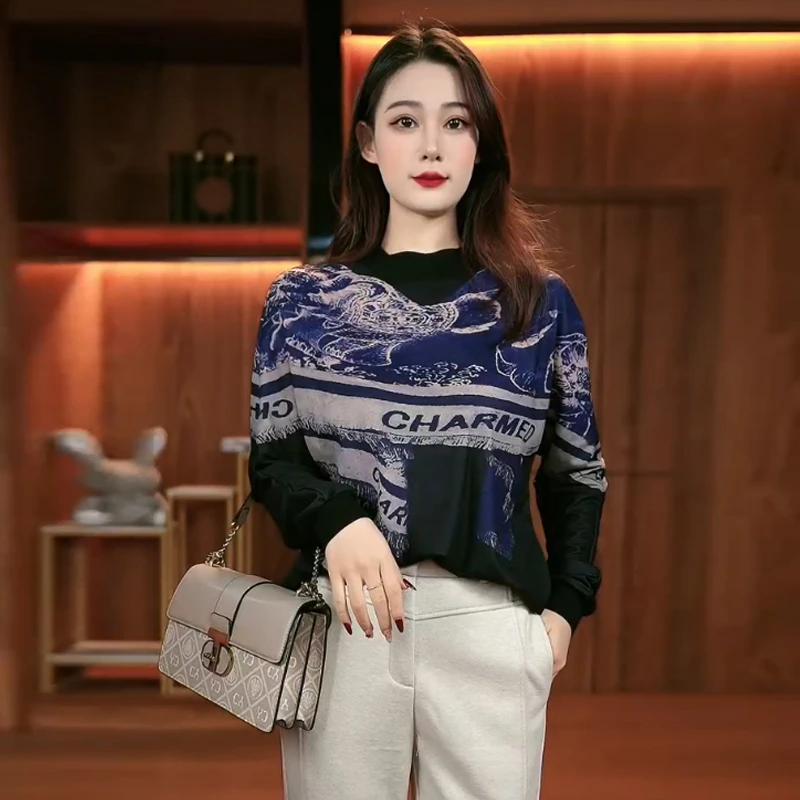 【富春山居图】2024秋冬设计师款加绒加厚保暖打底衫女-W6022