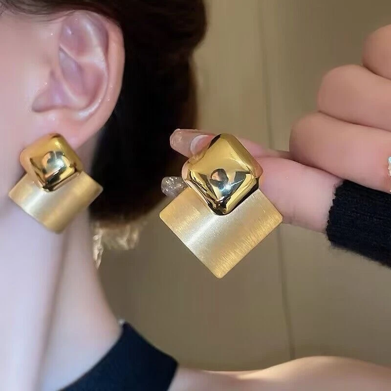 金属百搭不规则水波纹菱形纯银耳钉简约气质耳环高级感耳饰