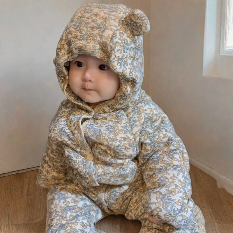 宝宝加厚夹棉连体衣秋冬哈衣2024新款男女婴儿棉服保暖爬服连体衣