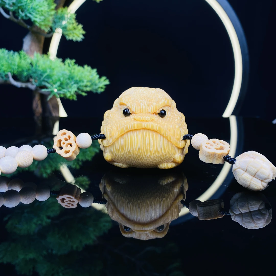 实心竹雕，三足恶霸金蟾，竹子手把件，精品雕刻，下单带盘金蟾手把件