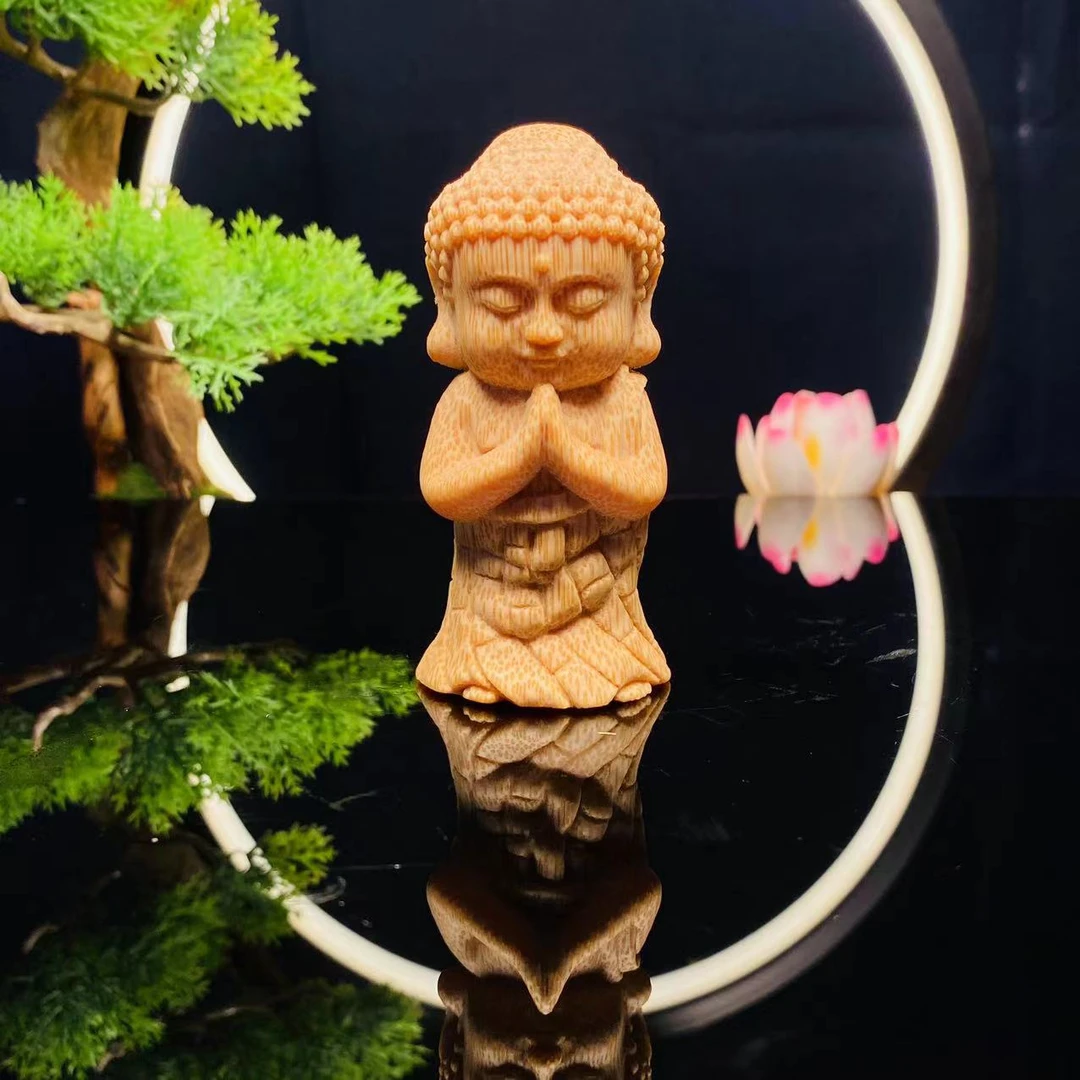 实心竹雕立雕宝宝佛,精品黄皮料高密度,文玩手把件拍下送玉化液