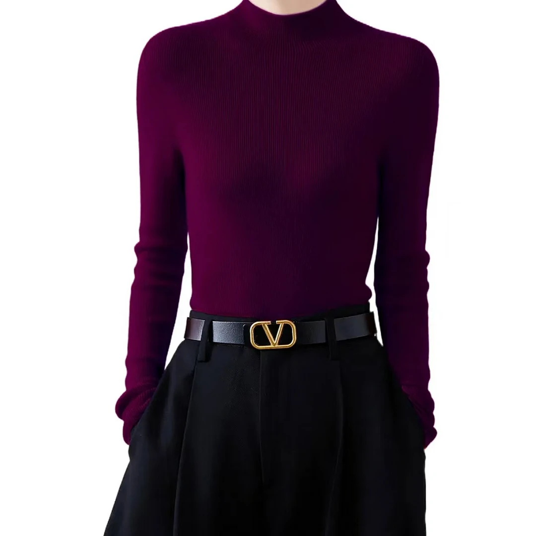 羊毛2025针织新款半高领纯色打底羊毛衫百搭女士修身