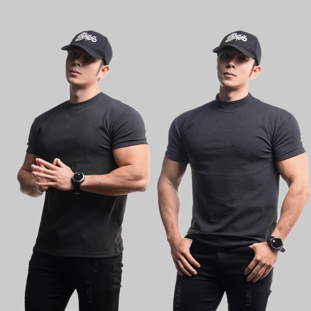 加绒加厚冬天穿短袖收袖口280克重磅半高领/圆领显型保暖健身打底