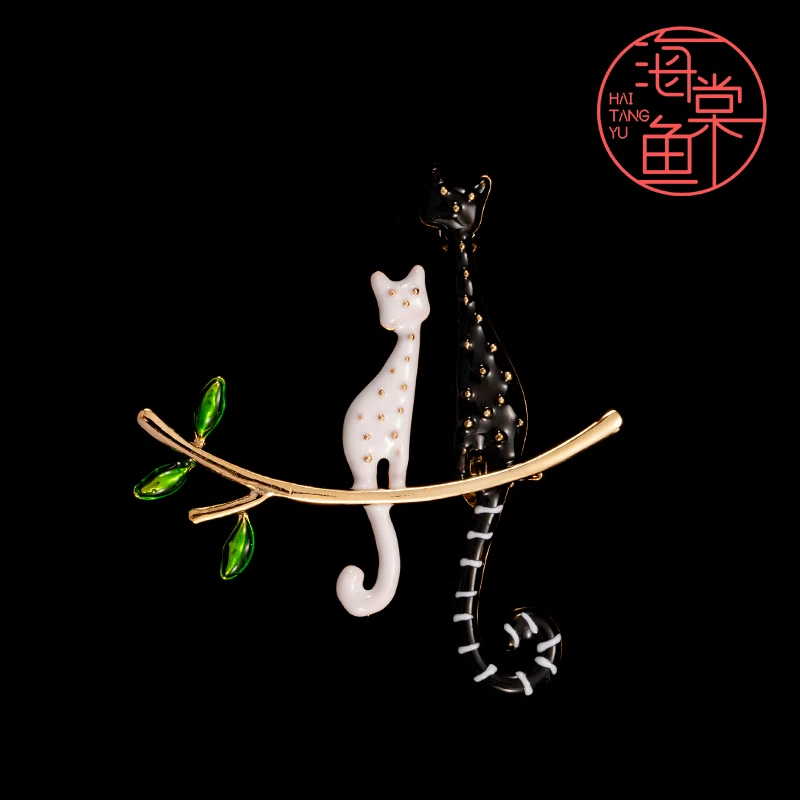 锌合金胸针 FL605黑白双猫胸针