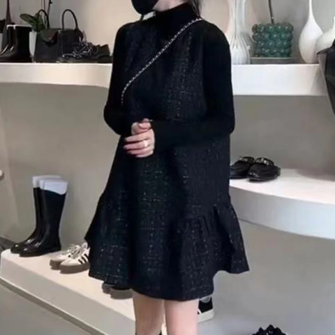 秋季新款黑色打底衫小香风背心裙减龄时尚女装
