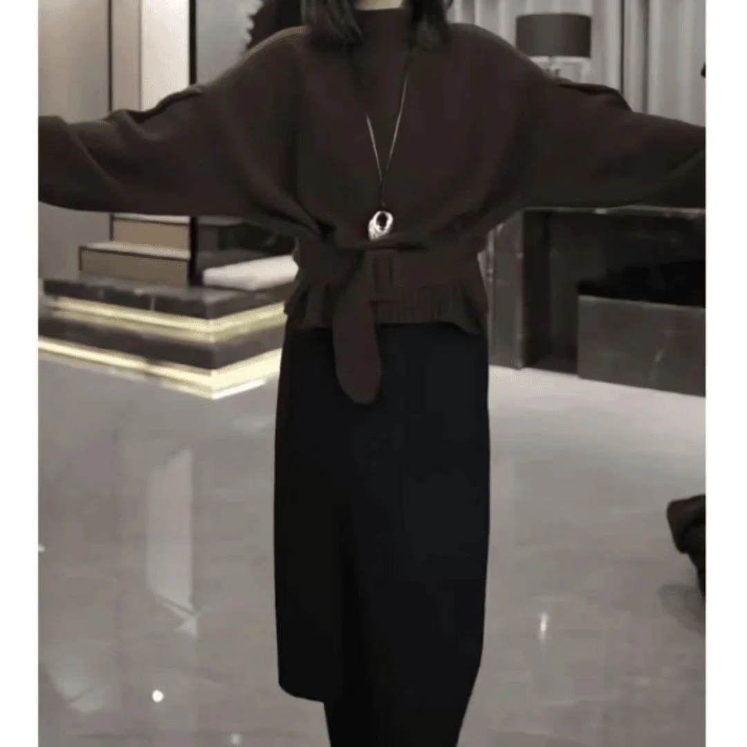 秋冬新款洋气纯色上衣高腰半身裙女装b