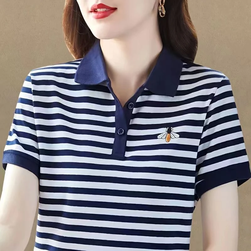 短袖t恤女2024夏季新款时尚洋气运动polo衫夏装百搭中年妈妈上衣