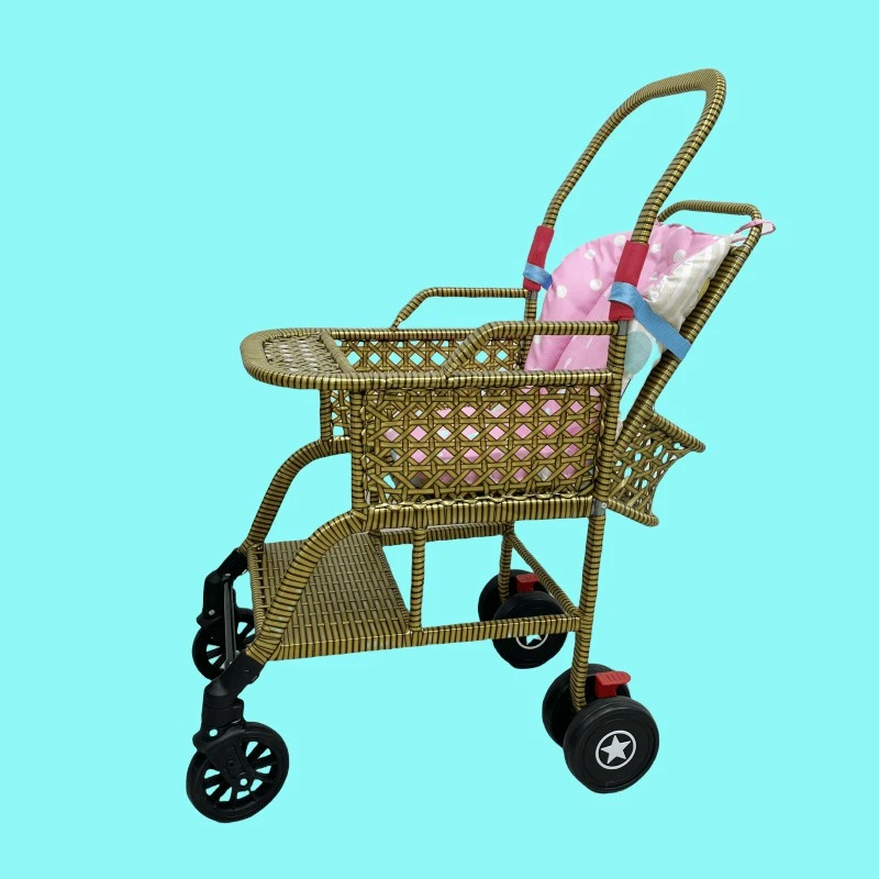 加婴儿推车竹藤仿藤推车婴儿编制小推车小孩可坐透气推车夏季