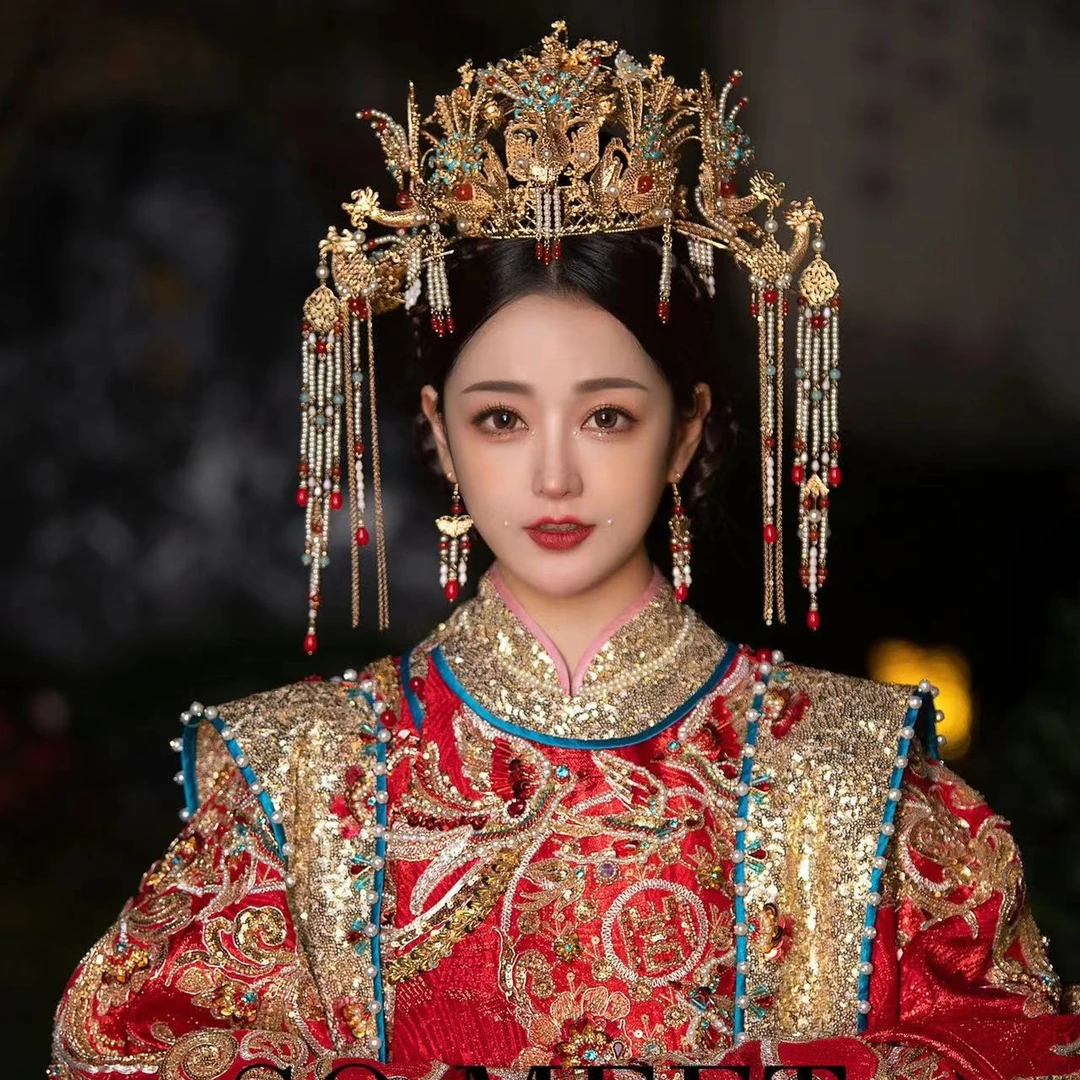锌合金合成锆石婚庆饰品 8091秀禾头饰明制中式大气婚纱高级凤冠