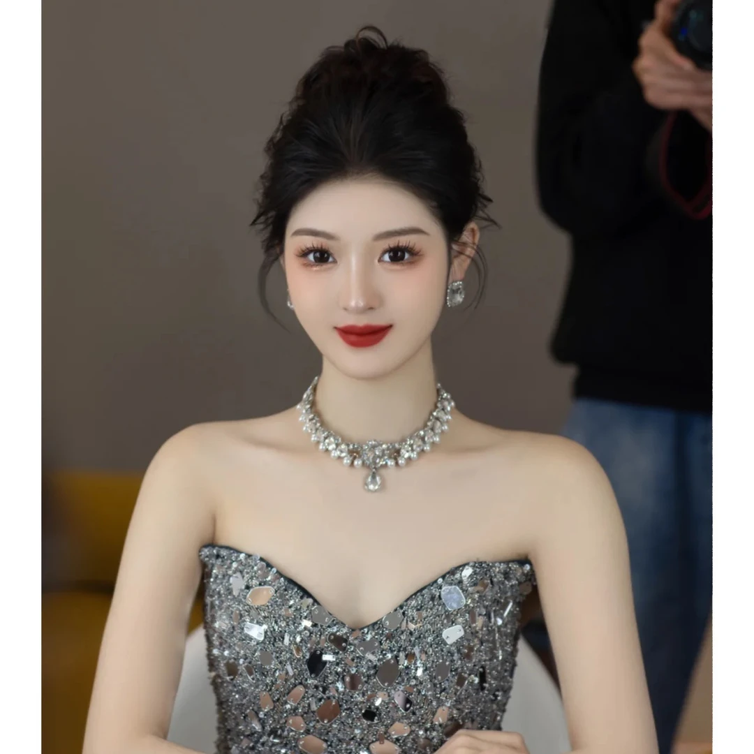 合金莫桑石项链 3002 满钻蝴蝶结项链女新娘饰品