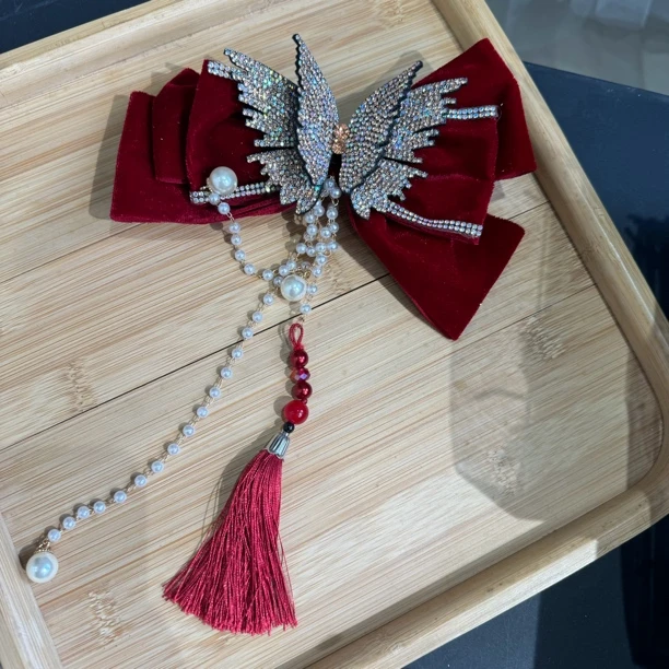 非金属布艺婚庆饰品 5016 新娘酒红色蝴蝶结绸缎礼服头饰