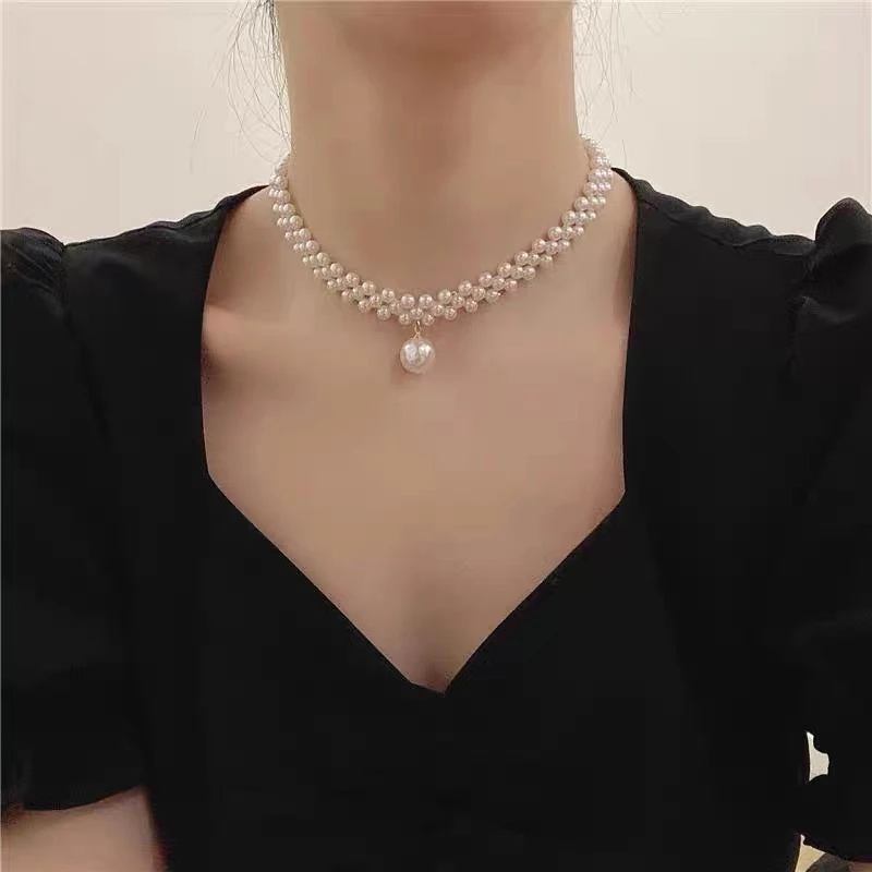 锌合金仿珍珠婚庆饰品 3001莎莎婚嫁饰品时尚韩系珍珠项链法式