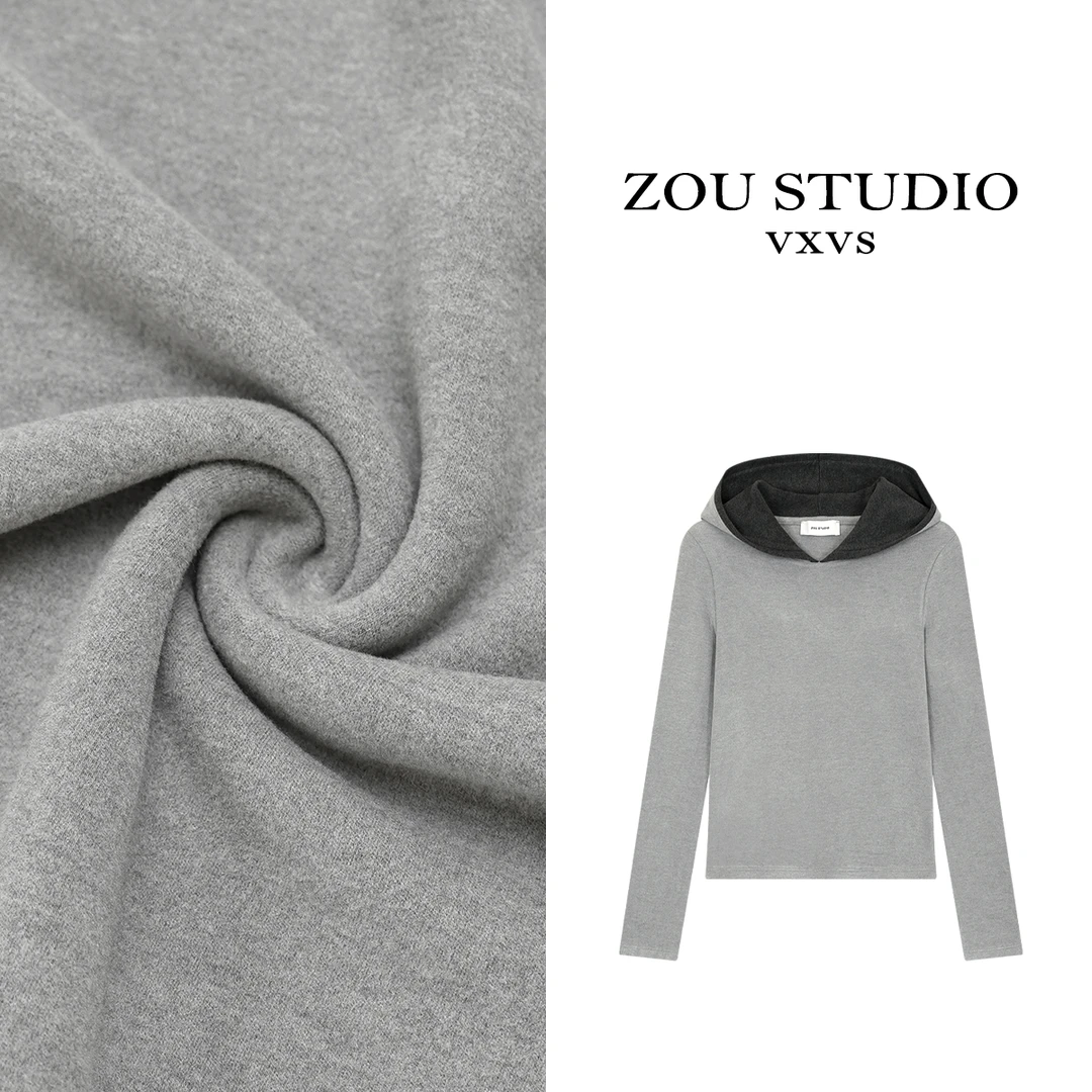 ZOU STUDIO{VXVS}自我价值新款百搭拼色连帽长袖T恤(磨毛)1161-1