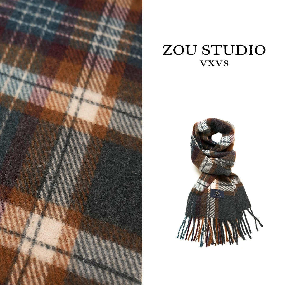ZOU STUDIO {VXVS} 西西里传说 秋冬软糯撞色格子流苏围巾D69