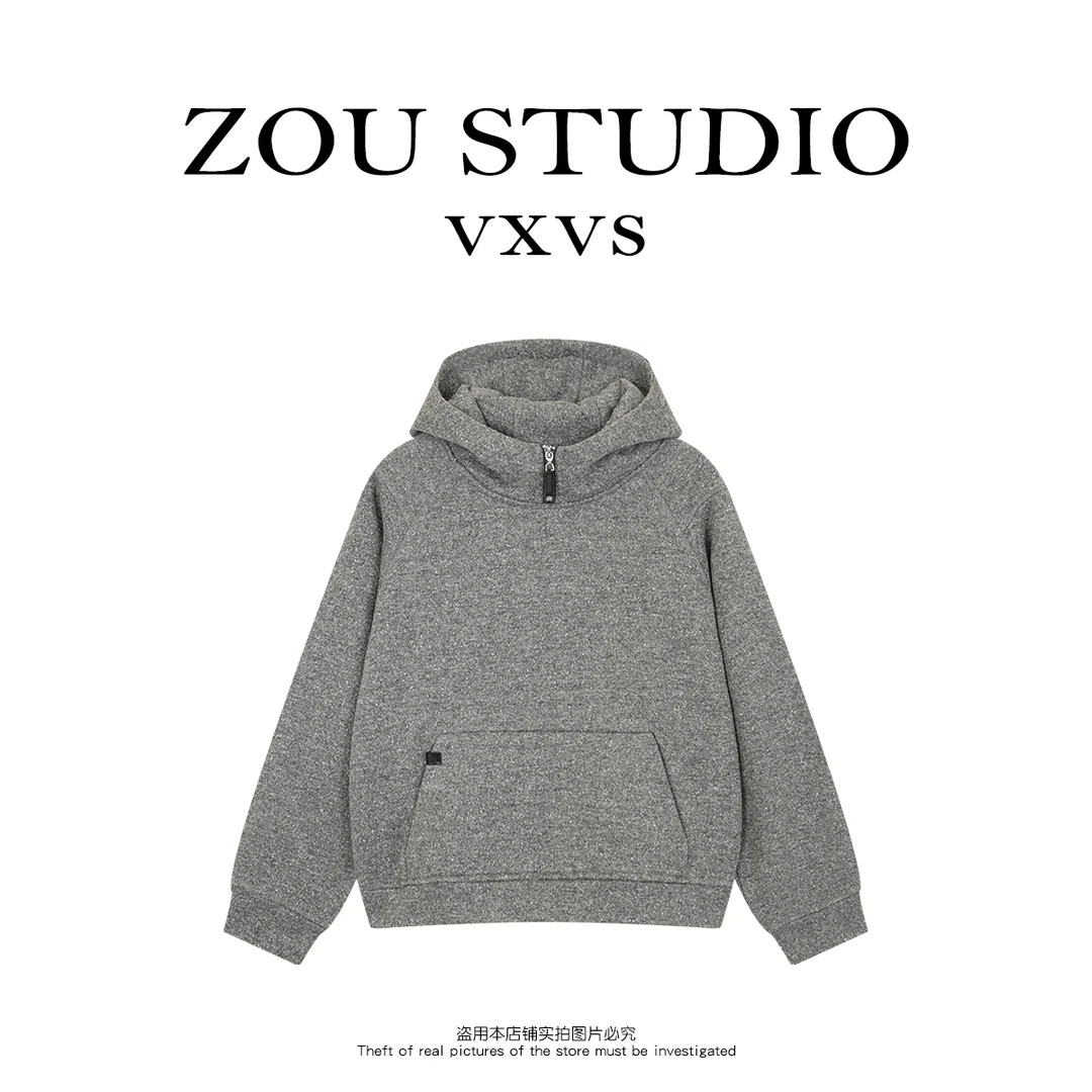 ZOU STUDIO {VXVS} 灰色幻影 新款纯色连帽卫衣(加绒)4393