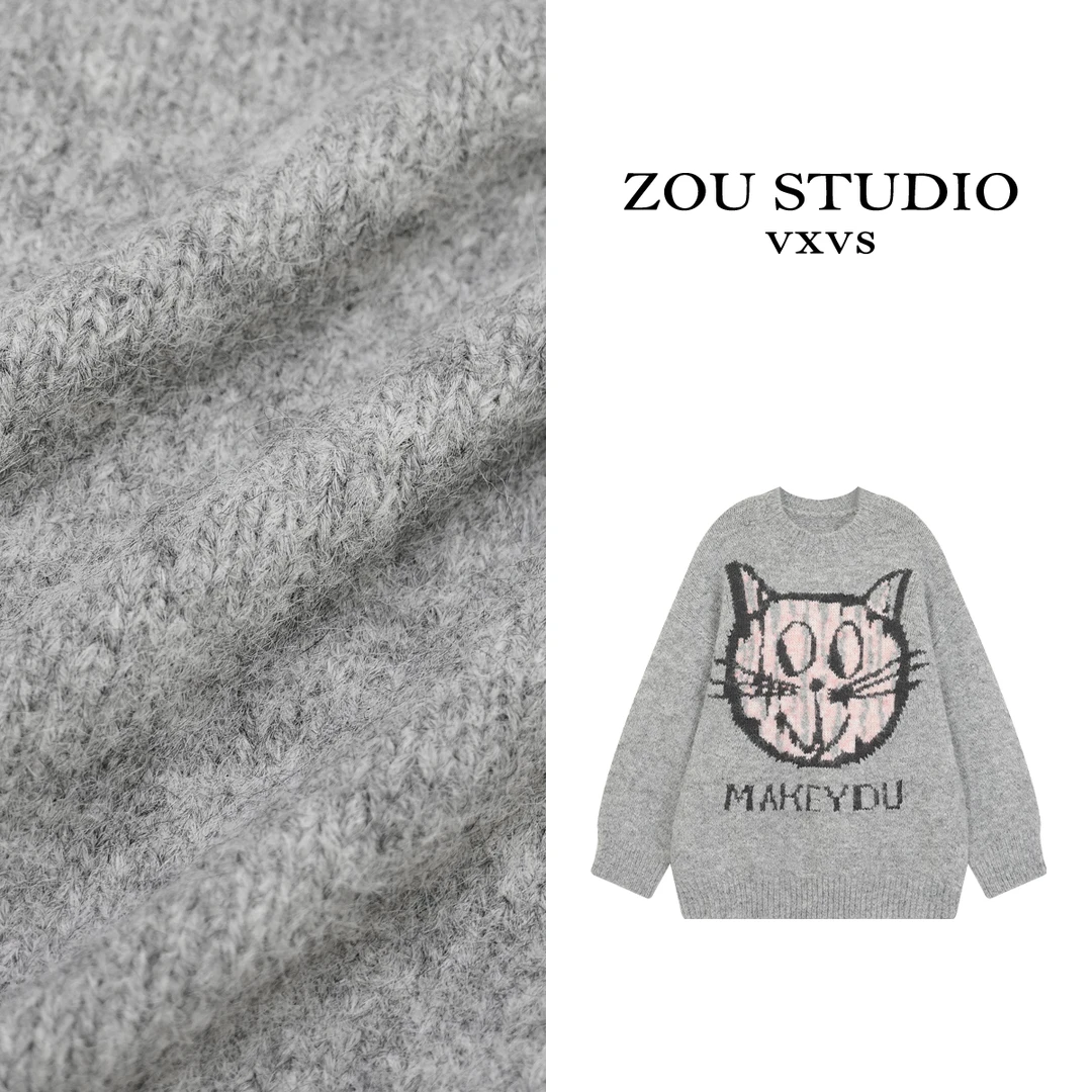 ZOU STUDIO {VXVS} 名古屋 极简软糯圆领小猫毛衣3990