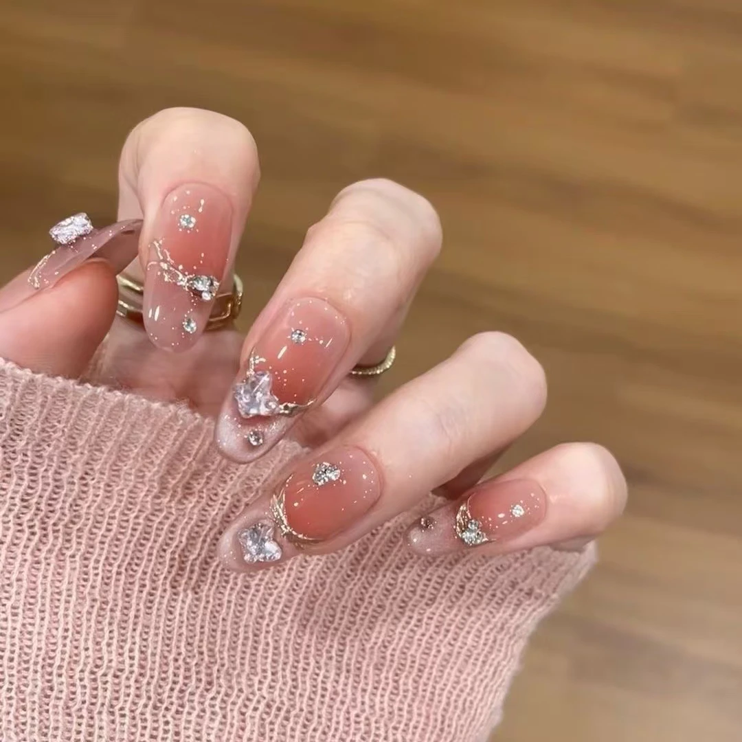 珊瑚海｜纯手工法式穿戴甲秋冬爆闪猫眼腮红美甲清透显白纯欲美甲