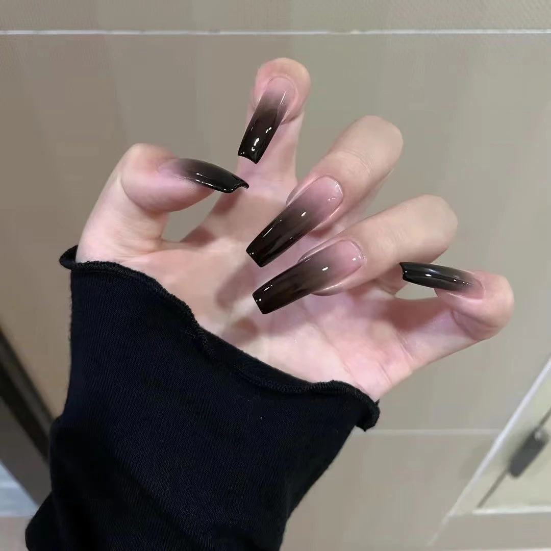暹罗｜秋冬百搭黑色渐变美甲纯手工穿戴甲贴片成品光疗甲显白美甲
