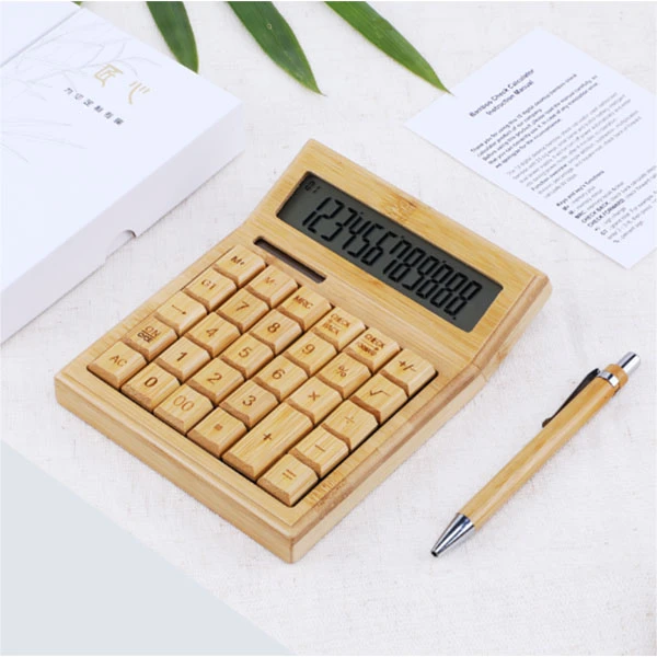【直播】高颜值礼品竹制计算器太阳能办公商务定制礼品logo定制