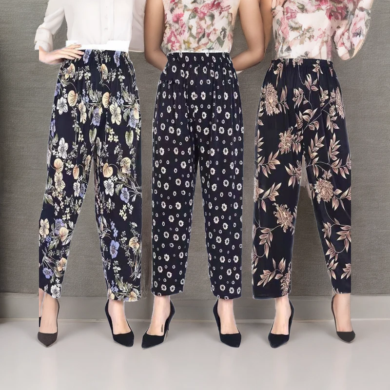 夏季轻薄透气舒适冰丝九分裤妈妈裤直筒休闲裤90-150斤中老年