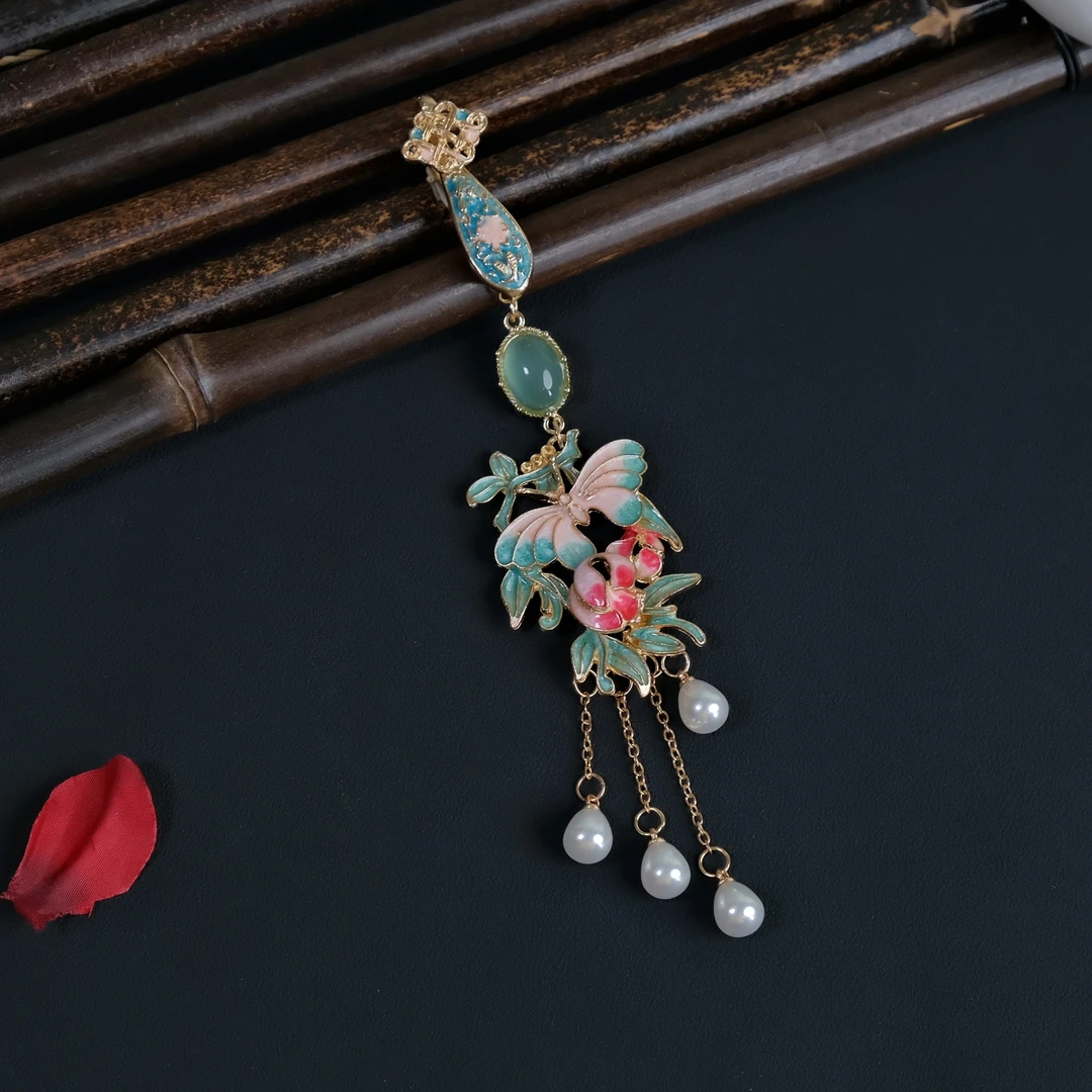 花溪凌烟阁蝶恋花压襟新中式旗袍挂饰