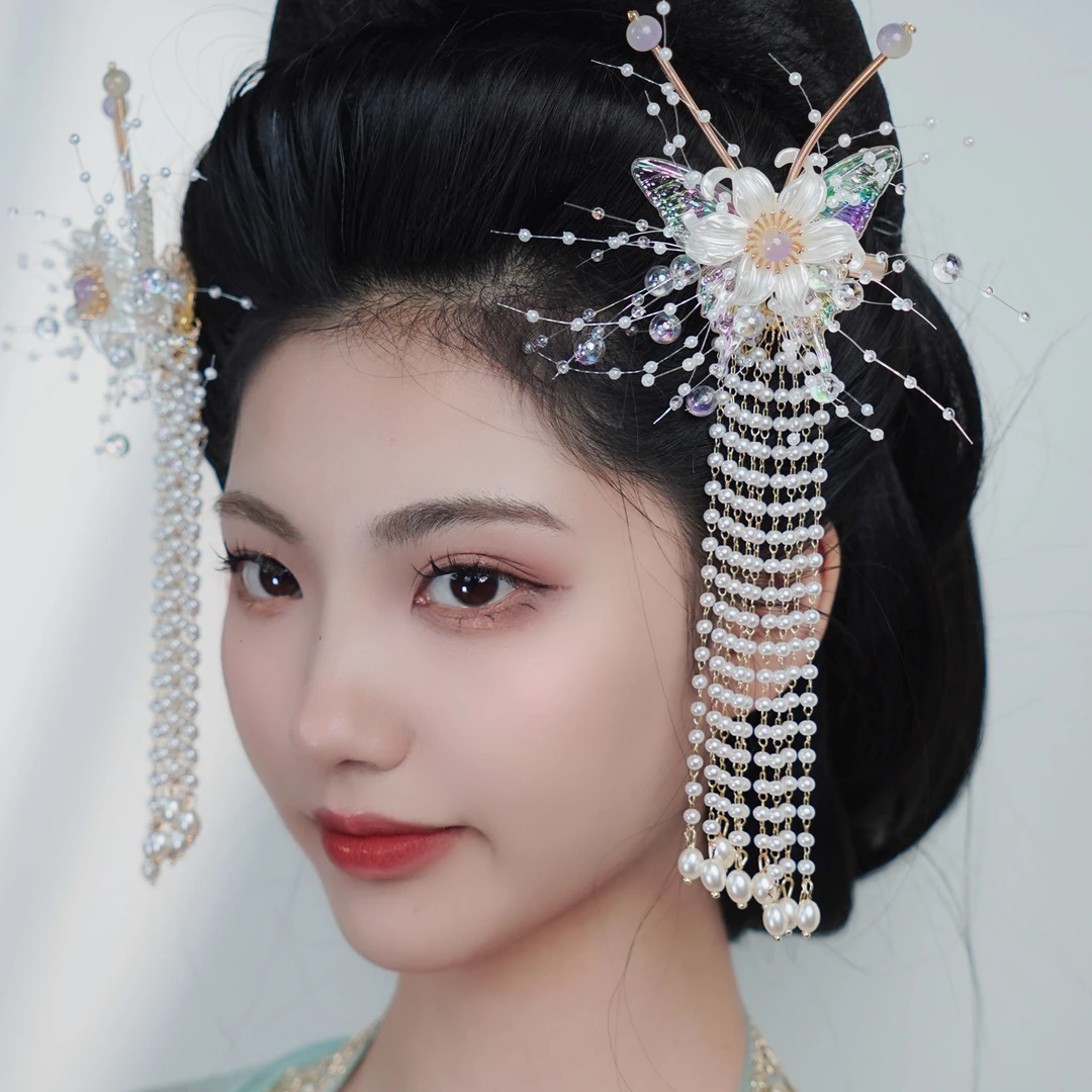 蝶梦仙流苏发夹手工古风汉服旗袍国风头饰发饰发簪蝴蝶夹子