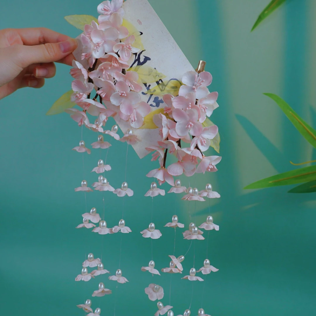 垂丝海棠烫花发夹手工古风汉服旗袍马面裙国风头饰发饰花环五色