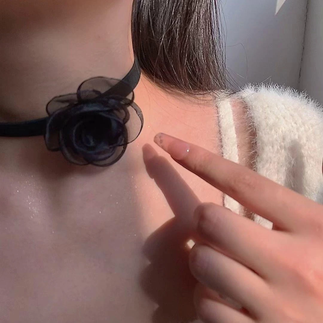 项链手链两用!复古黑色玫瑰项链女法式甜美choker
