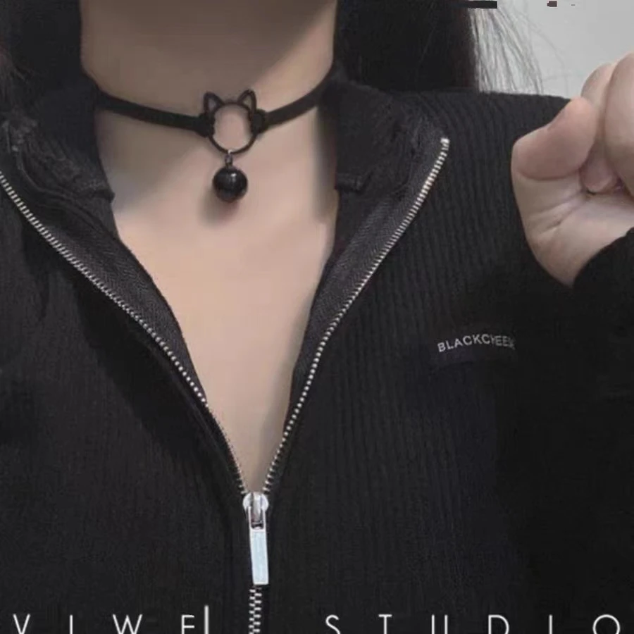 甜酷辣妹铃铛猫~暗黑系猫咪锁骨链学生choker项链颈带项圈脖饰品