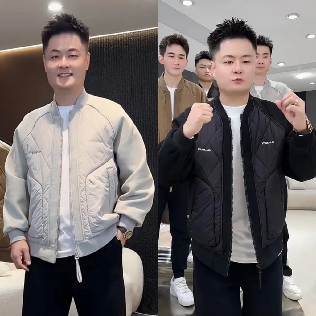 秋冬季新品棒球领时尚百搭潮流休闲拼接刺绣加厚情侣款棉服