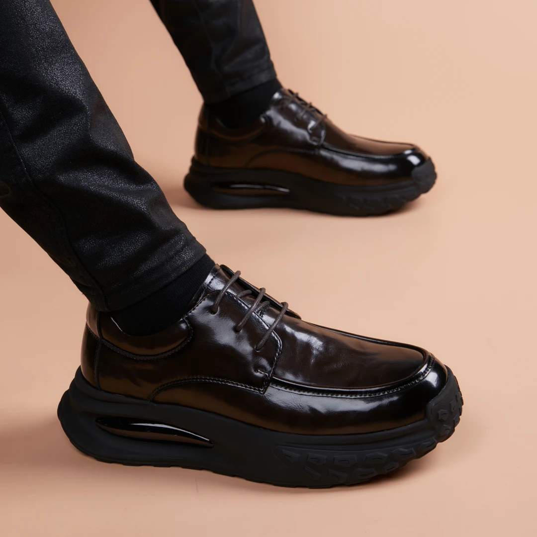 气垫男鞋手工真皮商务休闲皮鞋男士英伦厚底增高减震时尚潮流单鞋