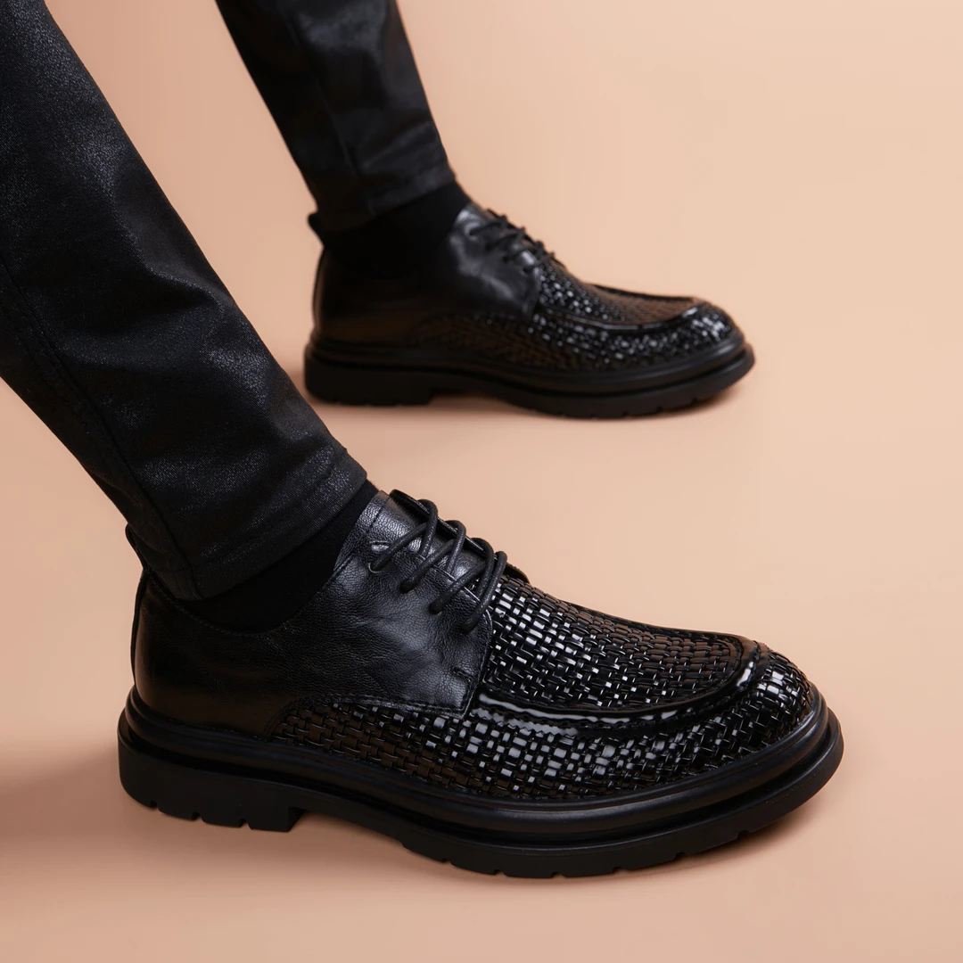 皮鞋男士2024新款夏季增高透气编制镂空英伦商务潮流休闲正装皮鞋