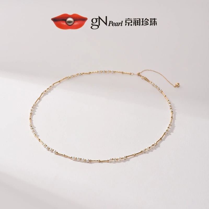 【东方美学】京润珍珠 如韵 18K金淡水珍珠项链3.0-4.0mm白色近圆