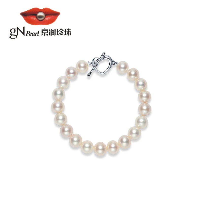 【gN】京润珍珠 如安 925银淡水珍珠手链9-10mm圆形白色百搭