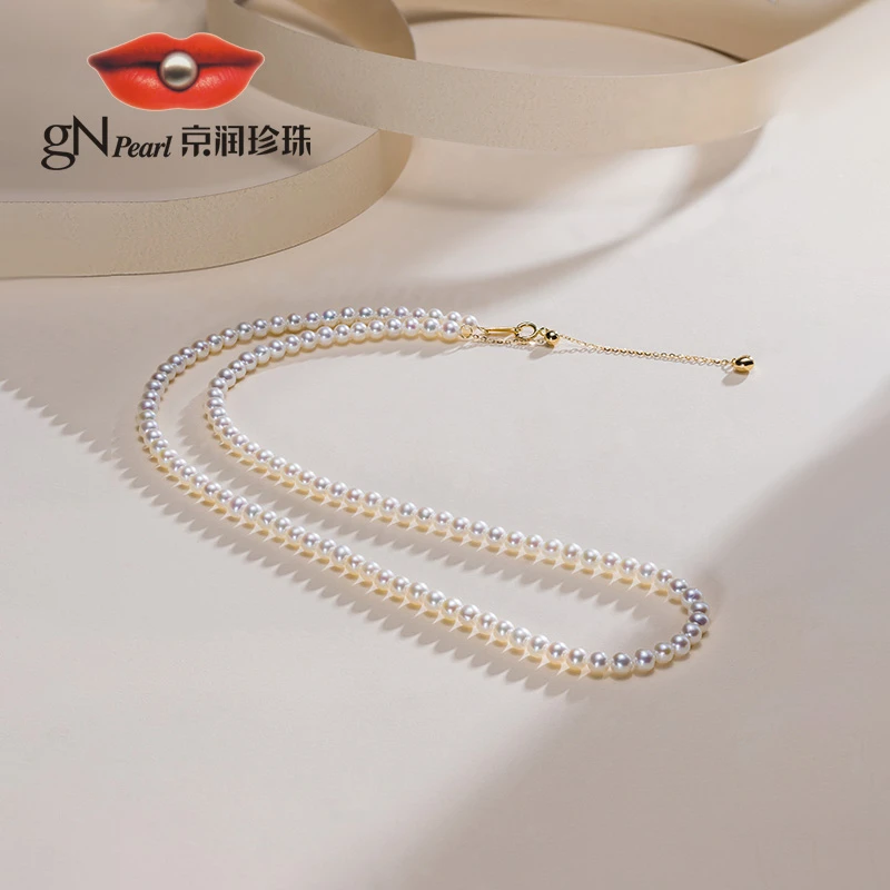 【官方】京润珍珠娴意18K金淡水有核珍珠项链3.0-4.0mm近圆形小米珠